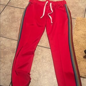 WEIV-Where Everyone is a Visionary Red Polyester Joggers w/Rainbow Side Stripes